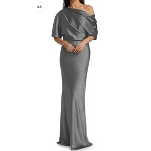 Amsale Blouson Bodice Bias Cut Satin Gown Off The Shoulder Grey Sz 2 NWT $500